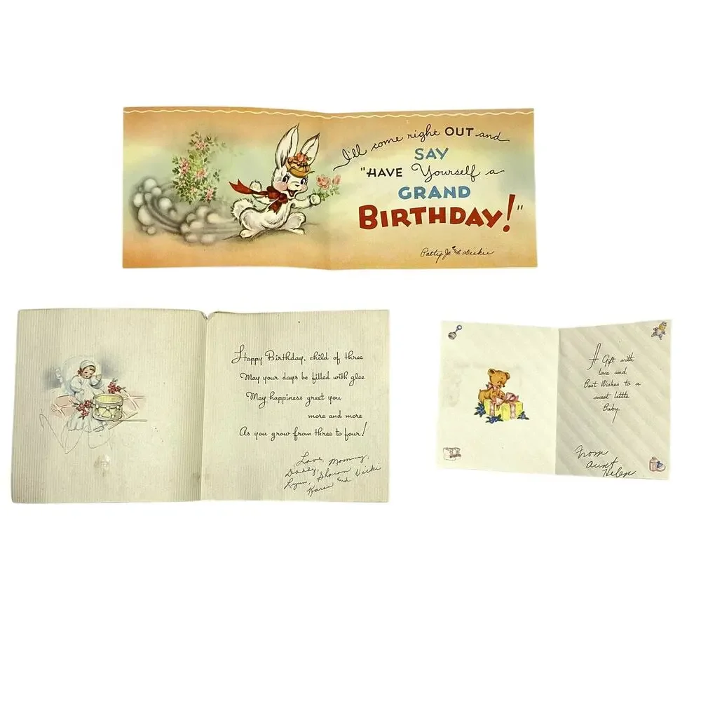Vintage Childrens Birthday Greeting Cards Lot of 9 Die Cut 1940s 1950s